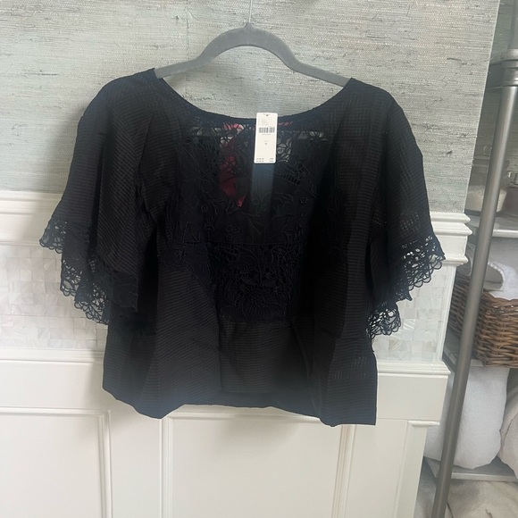 NWT new medium Anthropologie Maeve black w pink bow back lace batwing top - Picture 3 of 17